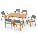Outdoor 7 Pieces Patio Slat Design Acacia Upholstered Dining Set