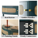 Boho Rattan Semi Circle End Table With Sliding Rattan Door, Storage And Bottom Shelf