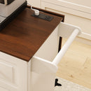 Kitchen Island Cart With Foldable Tabletop & Drop Leaf Mobile Breakfast Bar With Wood Top And Storage - White / Walnut