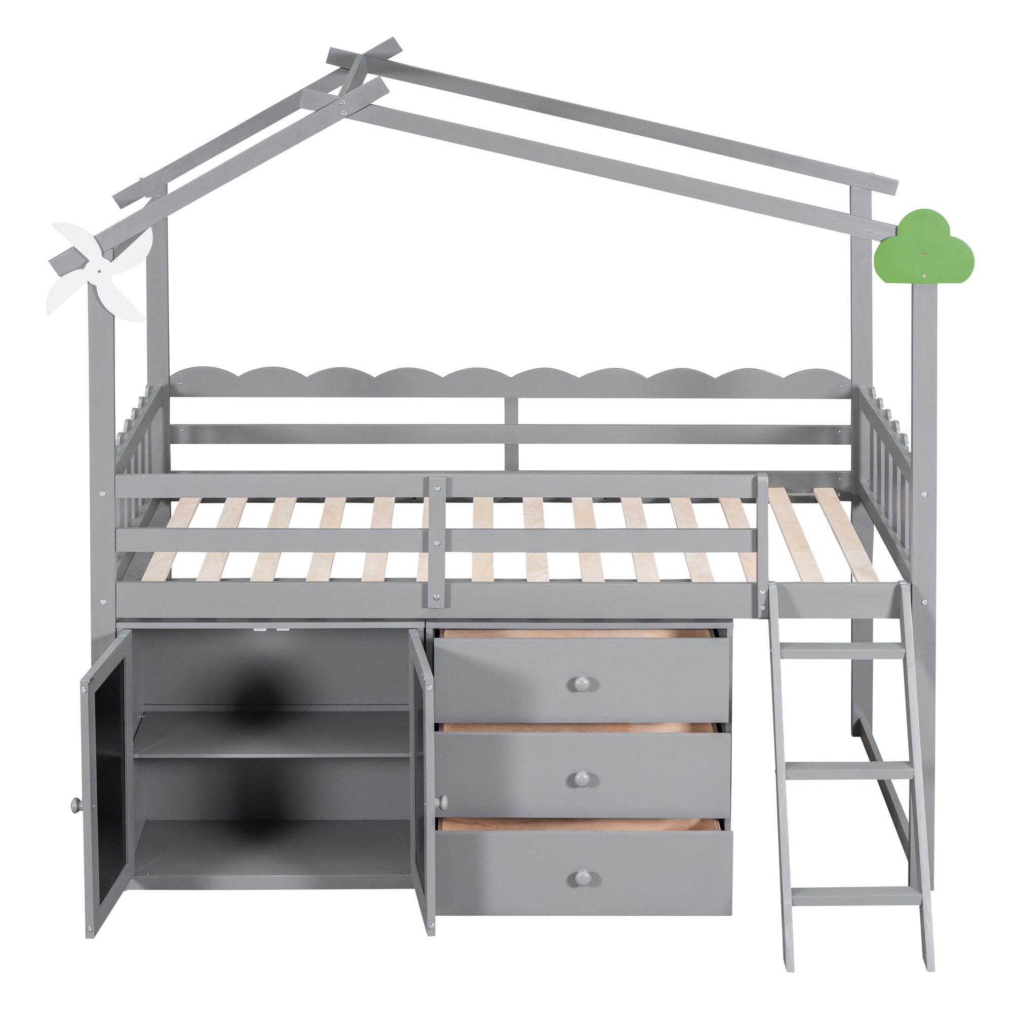 Twin Size House Bed With Cabinet and Drawers, Gray - Atlantic Fine Furniture Melbourne FL