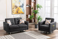 Victoria - Linen Fabric Living Room Set With Metal Legs, Side Pockets, And Pillows