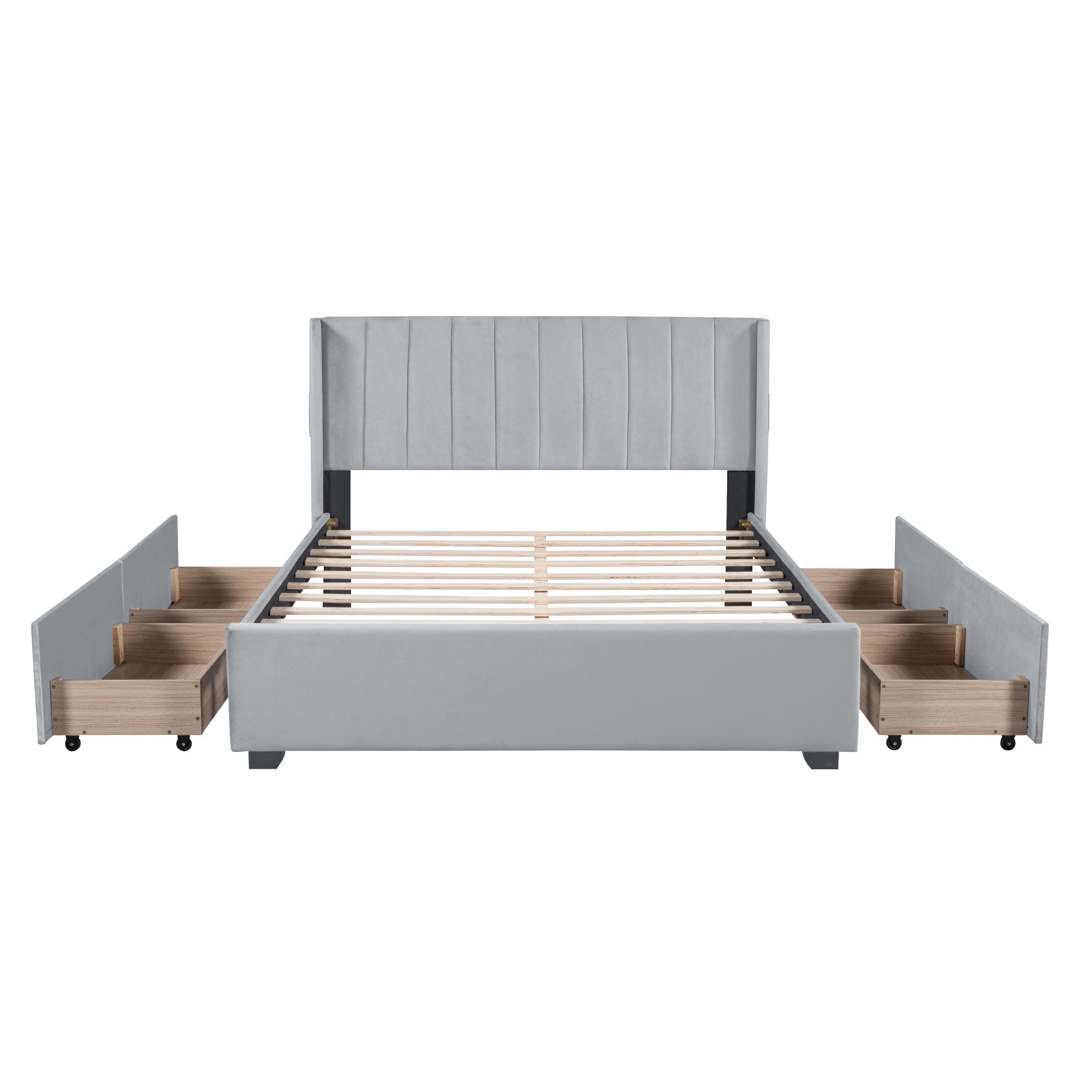 Queen Size Upholstered Bed with 4 Drawers, Gray - Atlantic Fine Furniture Melbourne FL