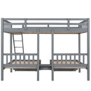 Full Over Twin & Twin Bunk Bed, Wood Triple Bunk Bed with Drawers and Guardrails, Gray (OLD SKU: LP000143AAE)
