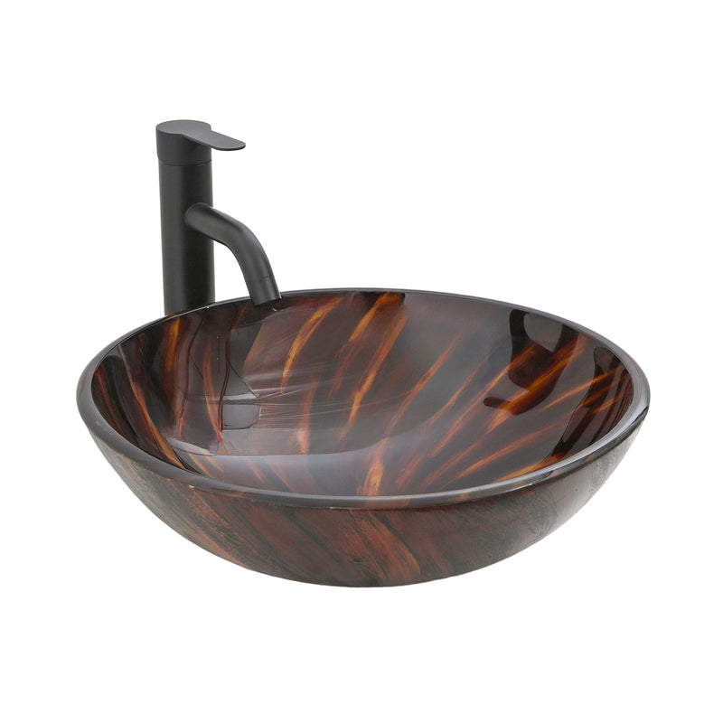 Vessel Bathroom Sink With Pop Up Drain, Round Bowl Design For Bathrooms - Brown