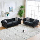 Chesterfield 3 And 2 Seater Velvet Upholstery Sofa With Roll Armrest & Nailhead Fabric Couch