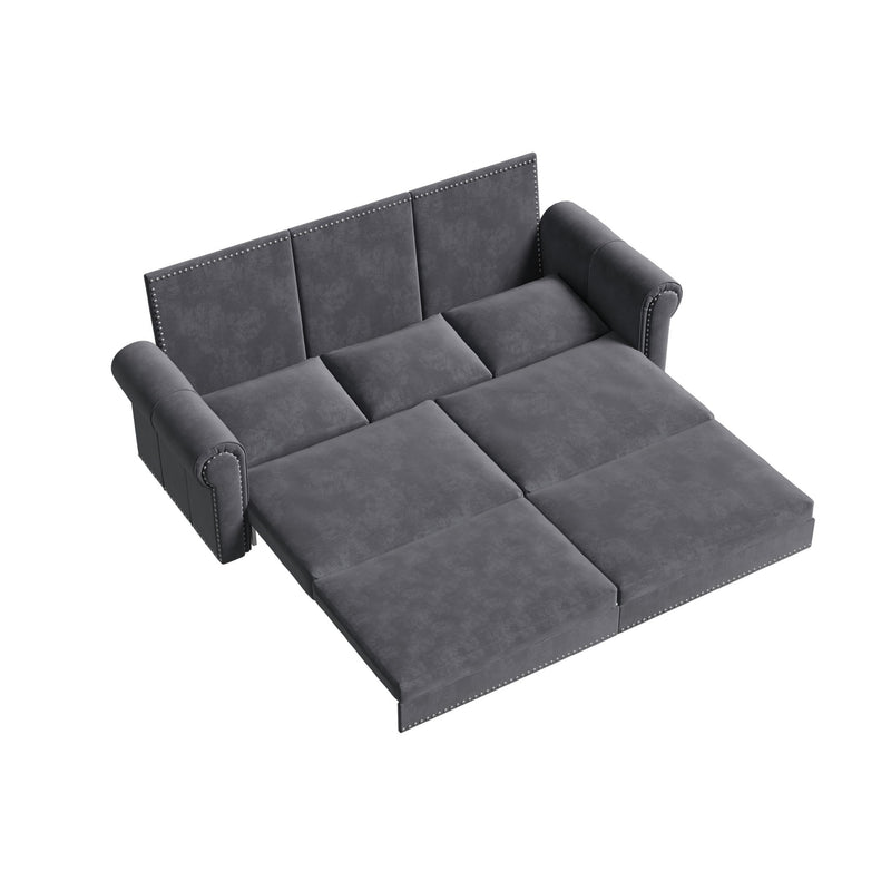 3 In 1 Convertible Sleeper Sofa With Nailhead Trim & Rolled Arm