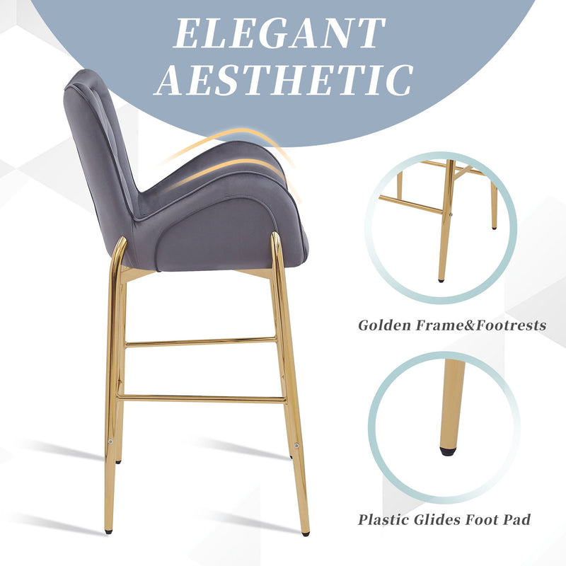 Velvet Fabric Counter Height Bar Stools (Set of 2)