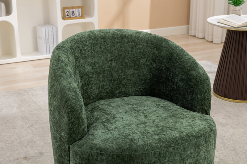 Chenille Fabric Swivel Accent Armchair Barrel Chair With Powder Coating Metal Ring