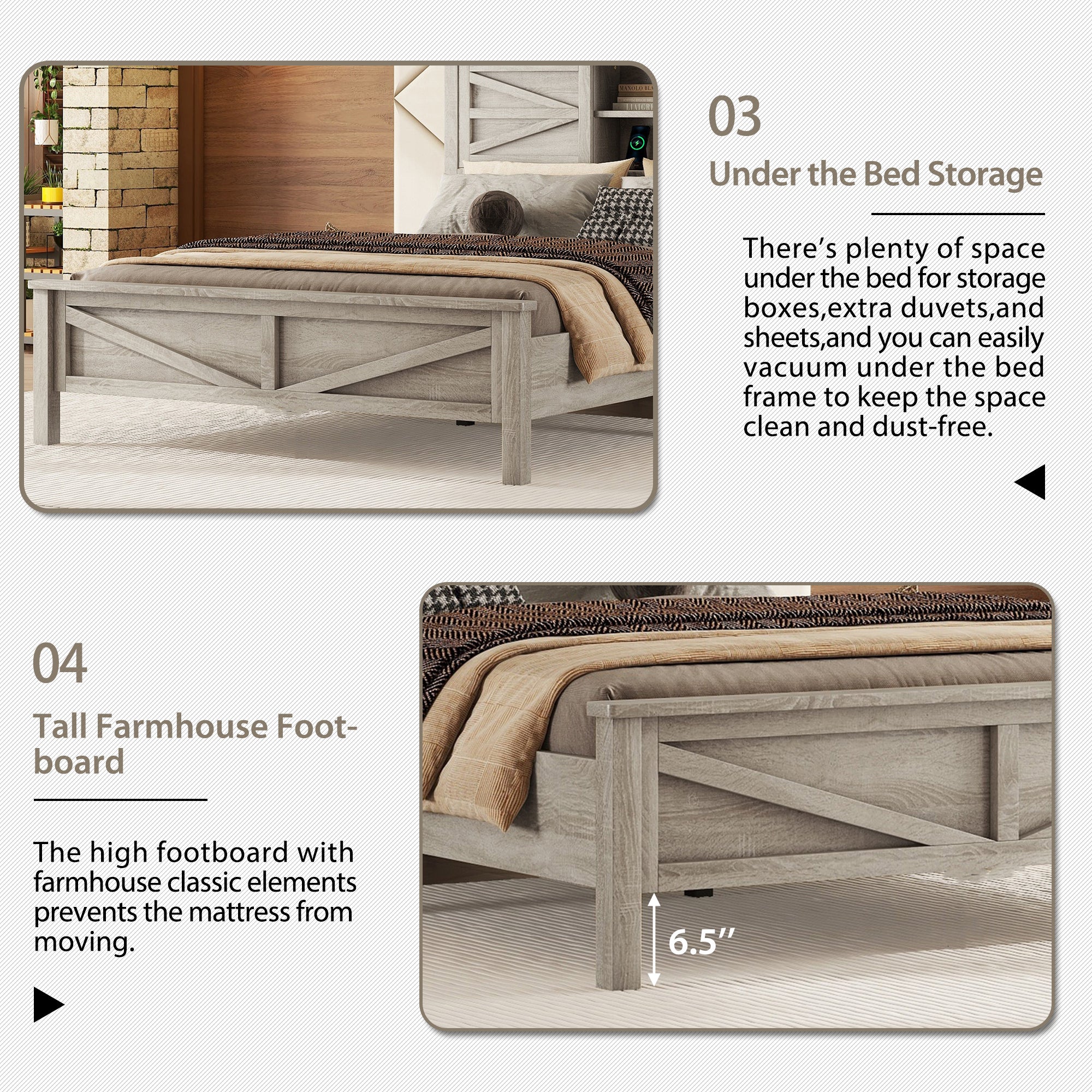 Farmhouse Platform Bed with Double Sliding Barn Door, Full Size Rustic Wood Bed with
Charging Station, Wood Slats Support, Antique Gray - Atlantic Fine Furniture Melbourne FL