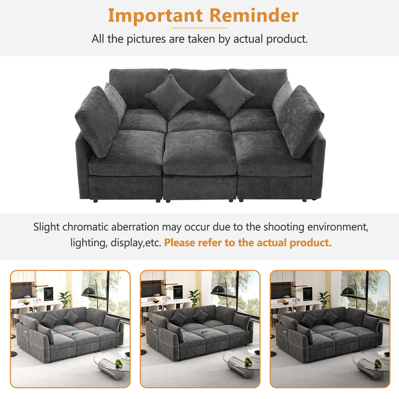 Sectional Sofa Modular Sofa U - Shaped Sofa Couch Sofa Bed L - Shaped Sofa With A Movable Ottoman And Two USB Ports For Living Room