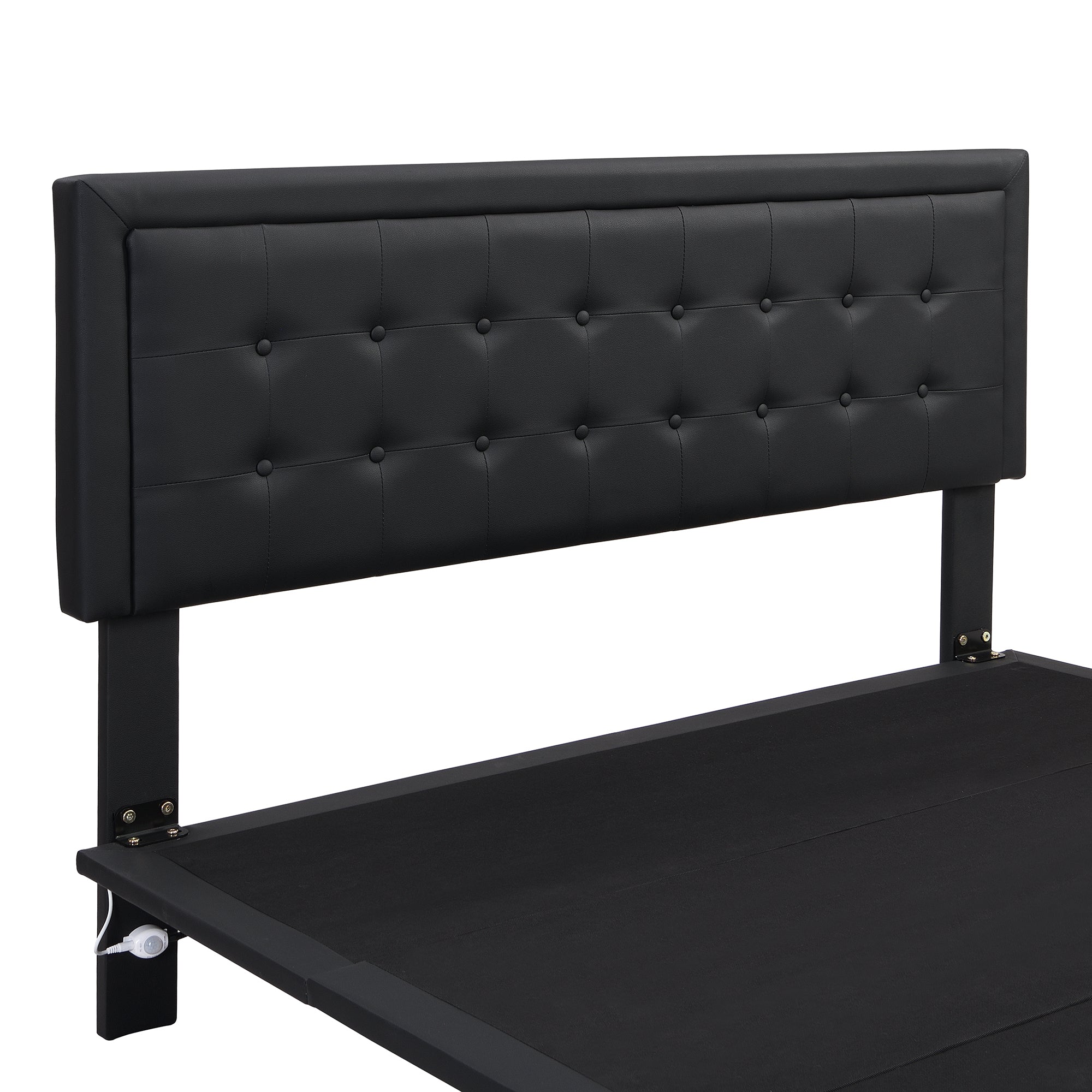 Queen Size Floating Bed Frame with Motion Activated Night Lights,Modern PU Upholstered Button Tufted Platform Bed Frame,Black - Atlantic Fine Furniture Melbourne FL
