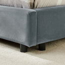 Mid-Century Upholstered Tufted Bed Frame With Backrest And Armrests