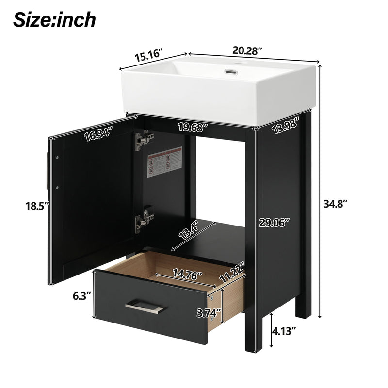 Bathroom Vanity With Sink, Frame And Drawer - Black
