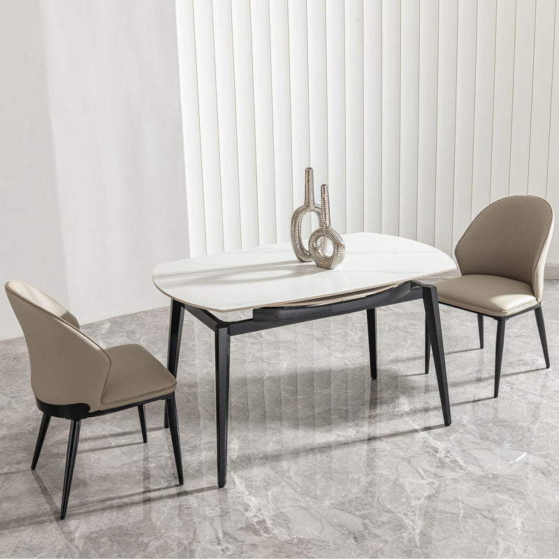 Modern Extendable Round Dining Table With Sintered Stone Top - White / Black