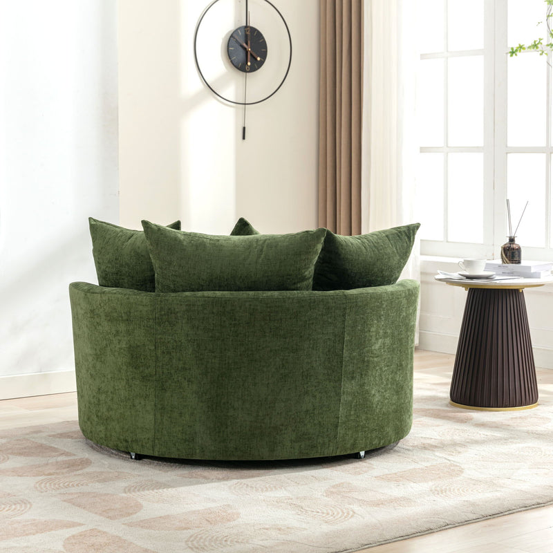 360° Swivel Accent Barrel Chair With Storage Ottoman & 4 Pillows, Modern Chenille Leisure Chair Round Accent For Living Room