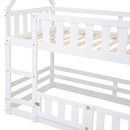 Twin Over Twin House Bunk Bed With Fence And Door