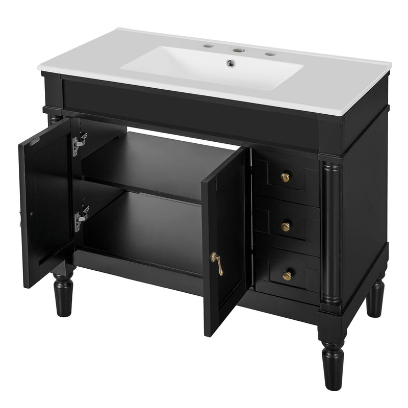 Bathroom Vanity With Ceramic Sink, 2 Doors 3 Drawers, Soft Close Design