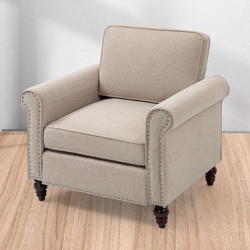 Modern Upholstered Accent Chair Armchair, Fabric Reading Living Room Side Chair, Single Sofa - Light Beige