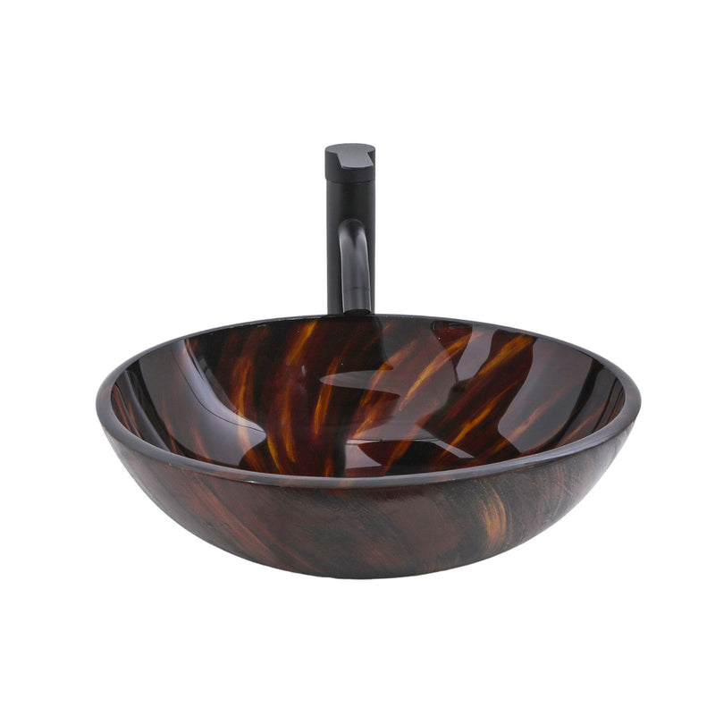 Vessel Bathroom Sink With Pop Up Drain, Round Bowl Design For Bathrooms - Brown