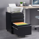 Contemporary Black 3 Drawer Mobile Filing Cabinet With Lock, Metal Office Storage For Legal / Letter Size