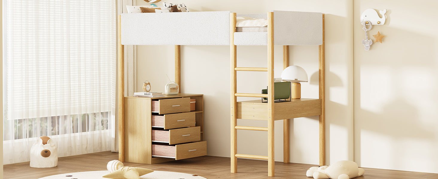 Twin Size Teddy FleeceLoft Bed Wood Bed, Natural - Atlantic Fine Furniture Melbourne FL