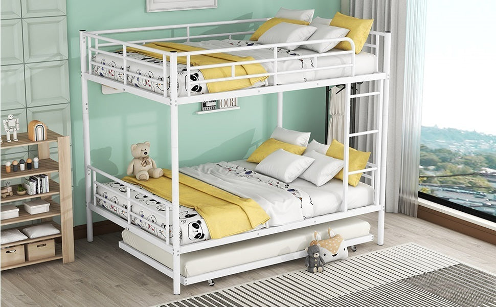 Full Over Full Metal Bunk Bed with Trundle, White - Atlantic Fine Furniture Melbourne FL