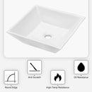 16" 6" Modern European Square Vessel Sink Glossy Porcelain Bathroom Vanity Top Above Counter Ceramic Basin - White