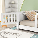 Twin size Floor Platform Bed with Built-in Book Storage Rack, Door,White