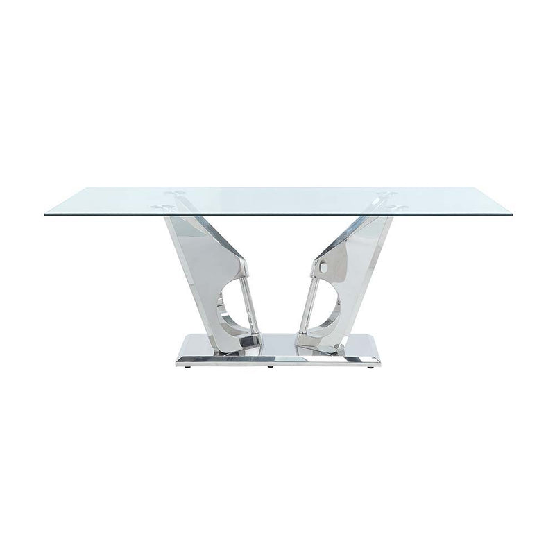 Azriel - Dining Table - Clear Glass & Mirrored Silver Finish - Atlantic Fine Furniture Inc