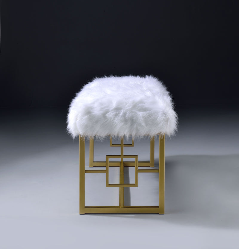 Bagley II - Bench Faux Fur - White / Gold