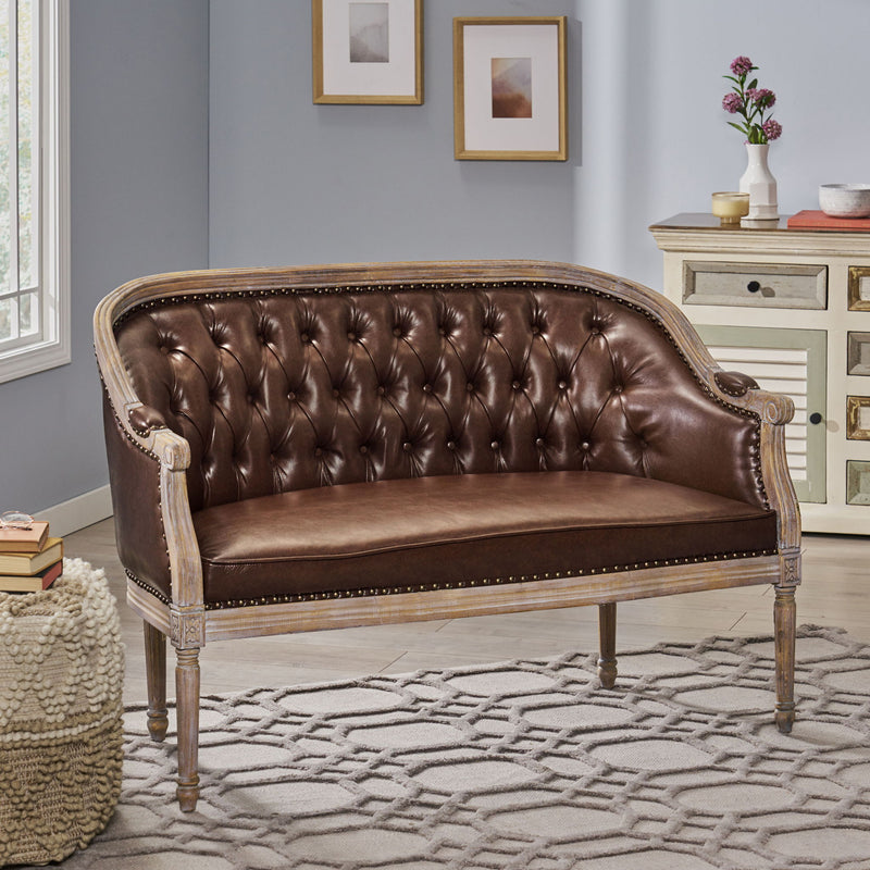 French Country Chesterfield Style Tufted Loveseat