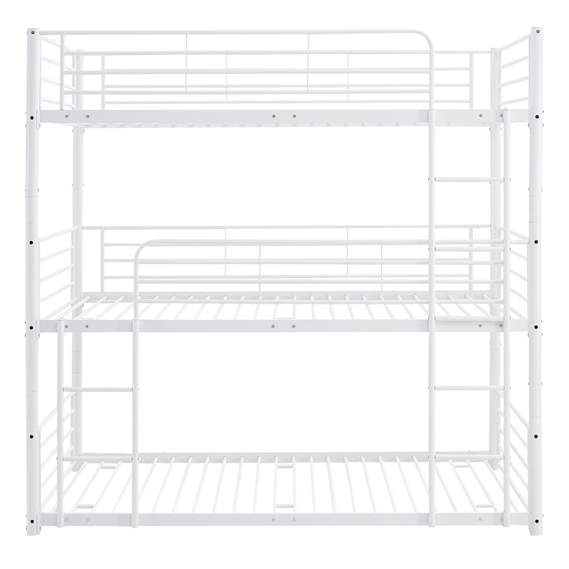 Full-Full-Full Metal  Triple Bed  with Built-in Ladder, Divided into Three Separate Beds,White(OLD SKU:LP000297AAK)
