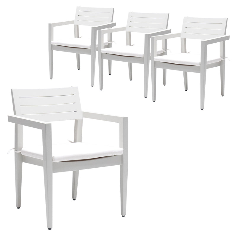 Outdoor Patio Aluminum Stationary Dining Chairs With Outdoor-Grade Sunbrella Fabric Cushions, Tapered Feet (Set of 4)