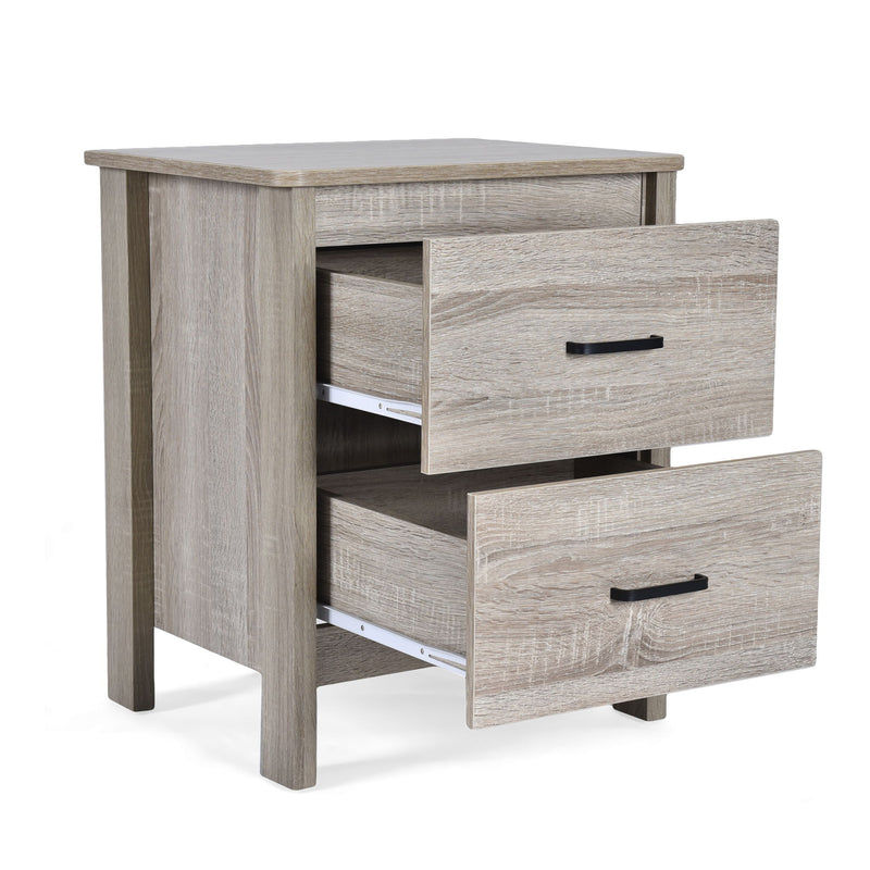 Wood Nightstand With 2 Drawers And Metal Handle - Oak