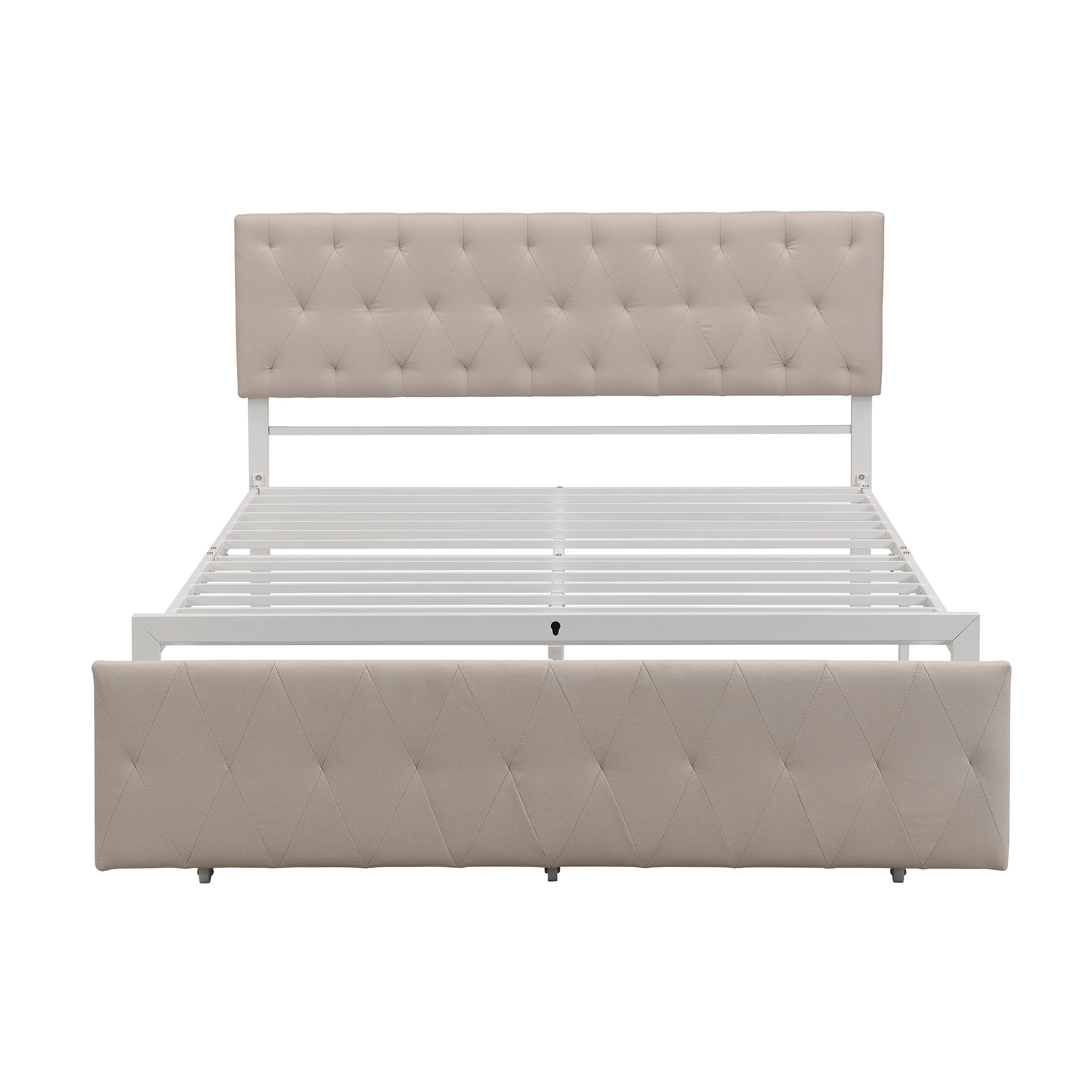 Queen Size Storage Bed Metal Platform Bed with a Big Drawer - Beige