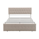 Queen Size Storage Bed Metal Platform Bed with a Big Drawer - Beige