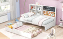 Twin Size Daybed with Storage Shelves, Blackboard, Cork board, USB Ports and Twin Size Trundle, White