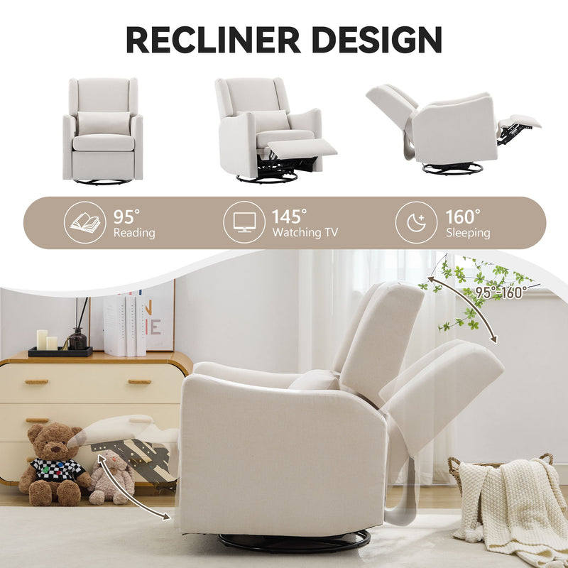 Wide Wingback Swivel Rocker Recliner Chair For Living Room