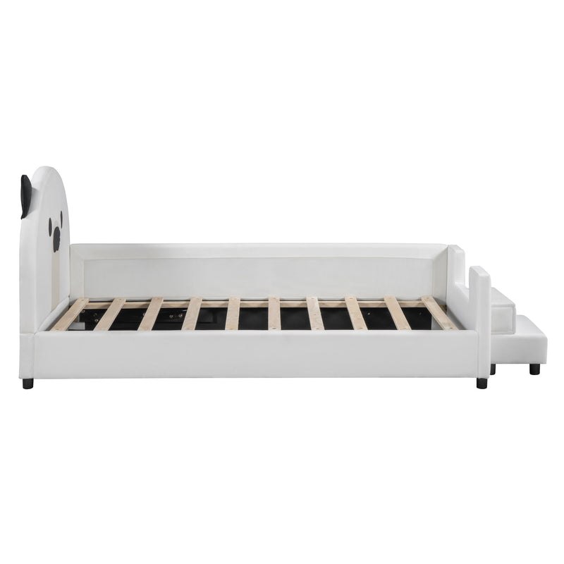 Upholstered Daybed With Bear Shaped Headboard, Hydraulic System And Breathable Mesh Fence