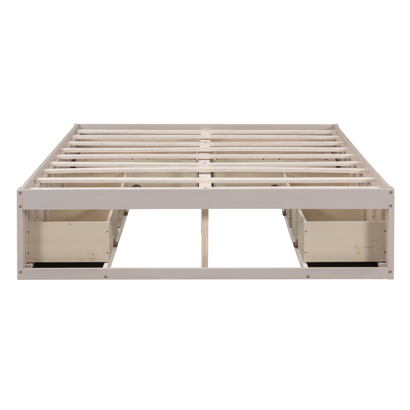 Queen Size Platform Bed with 6 Storage Drawers,Antique White
