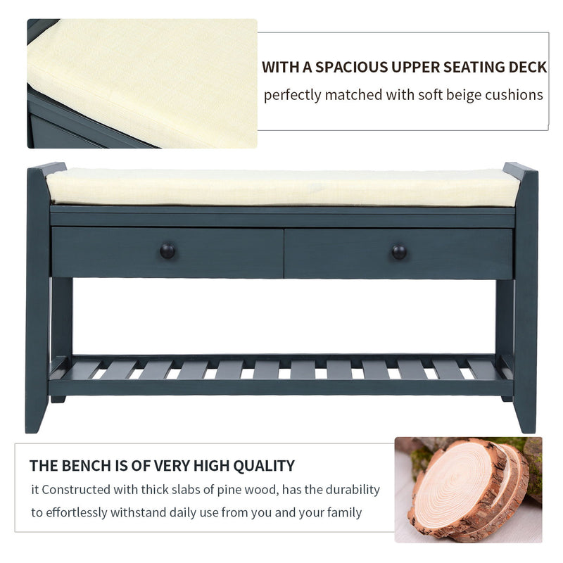 Multipurpose Entryway Shoe Rack With Cushioned Seat And Drawers