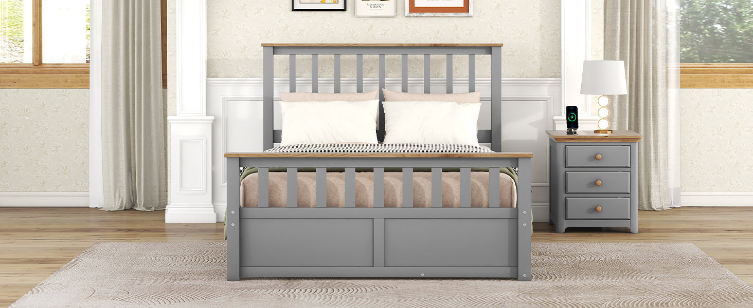 Full Size Wood Platform Bed with Two Drawers and Wooden Slat Support,Gray+Natrual - Atlantic Fine Furniture Melbourne FL