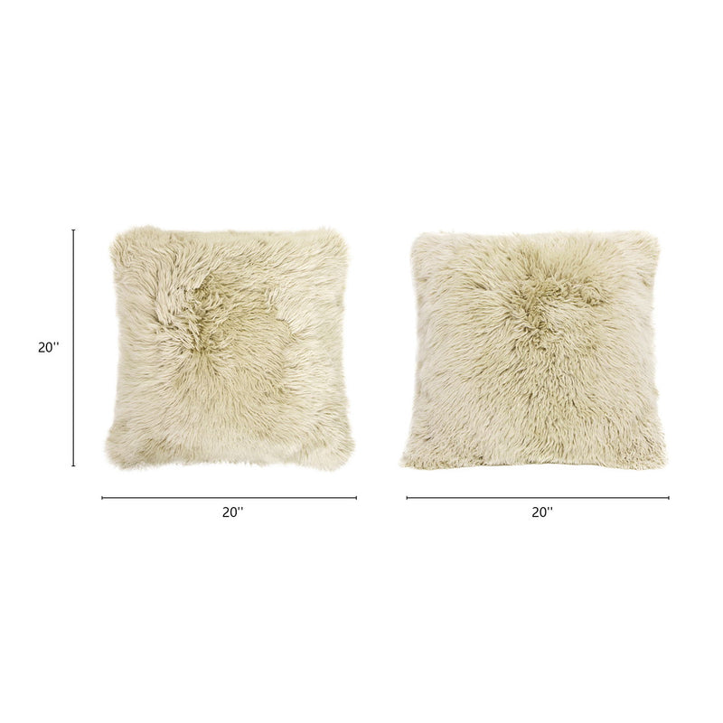 Astrid - Square New Zealand Sheepskin Accent Throw Pillow Cover With Feather Insert - Taupe / Natural