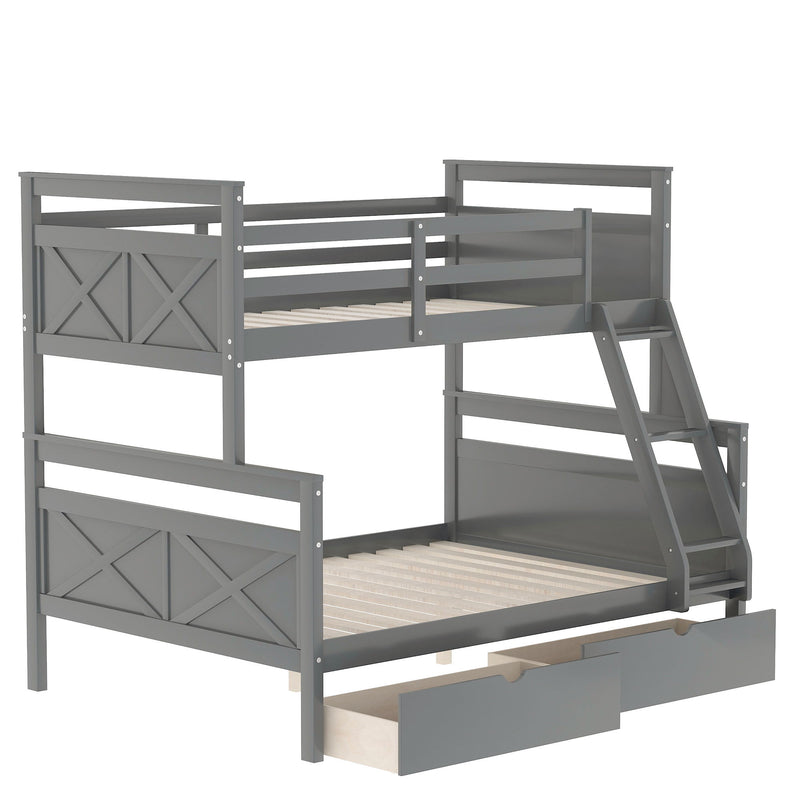 Twin Over Full Bunk Bed With Ladder, Two Storage Drawers, Safety Guardrail