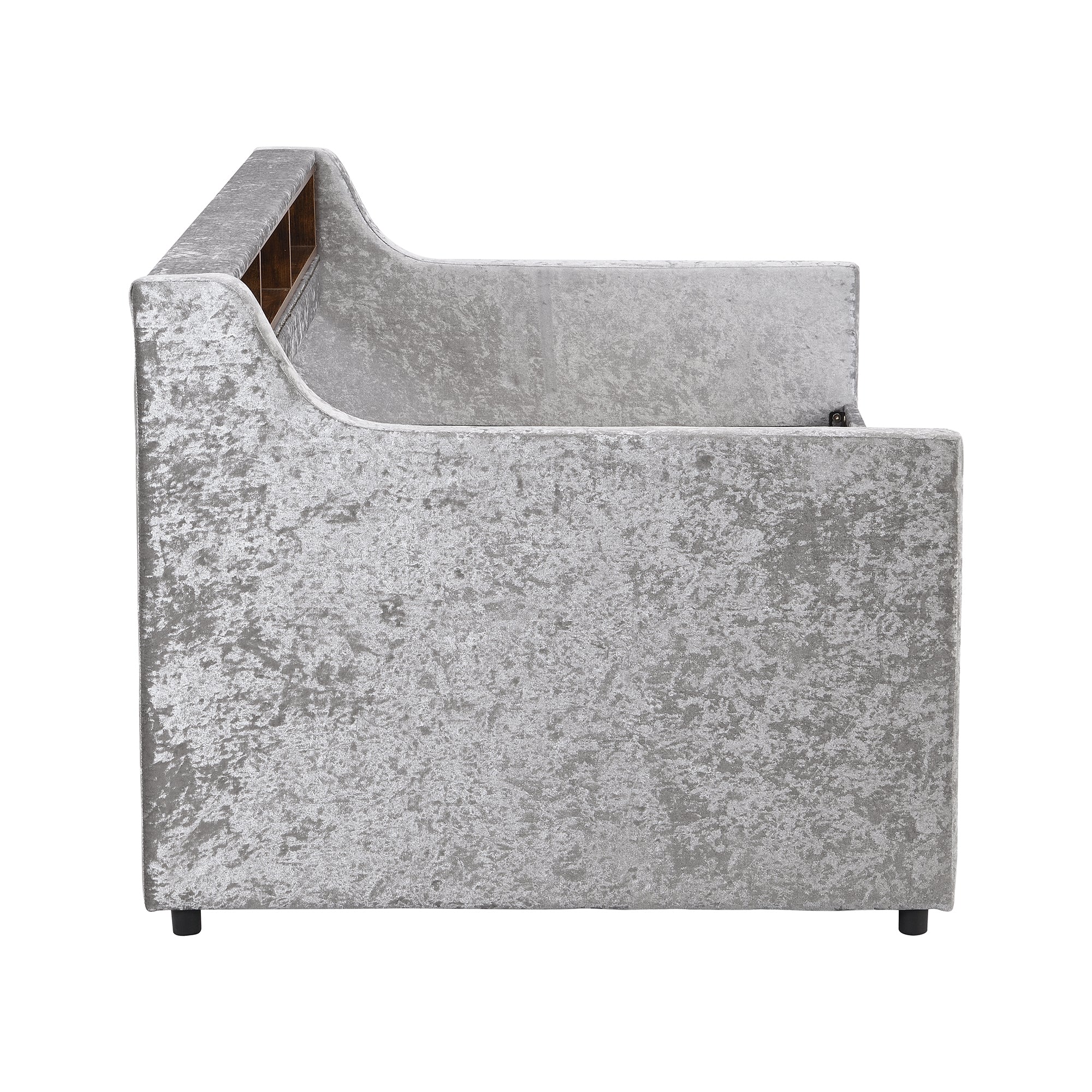 Twin Size Snowflake Velvet Daybed with Trundle and Built-in Storage Shelves,Gray - Atlantic Fine Furniture Melbourne FL