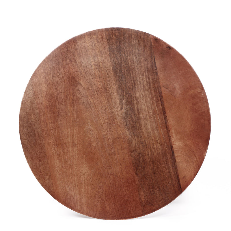 Midcentury Mango Wood Round End Table With 3 Legs - Honey