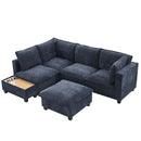 U-Shaped Sectional Modular Sofa With A Movable Ottoman, A Coffee Table With Hidden Charging Devices For Living Room