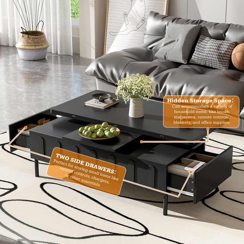 Lift Top Coffee Table With 2 Drawers With Hidden Storage Compartment For Living Room