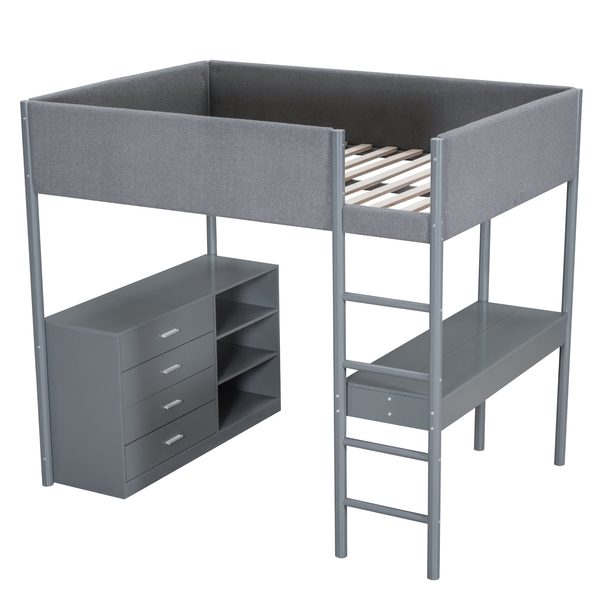 Full Size Teddy FleeceLoft Bed Wood Bed, Gray - Atlantic Fine Furniture Melbourne FL
