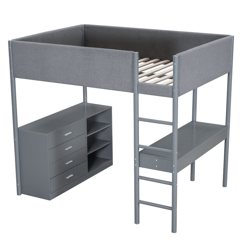 Full Size Teddy FleeceLoft Bed Wood Bed, Gray